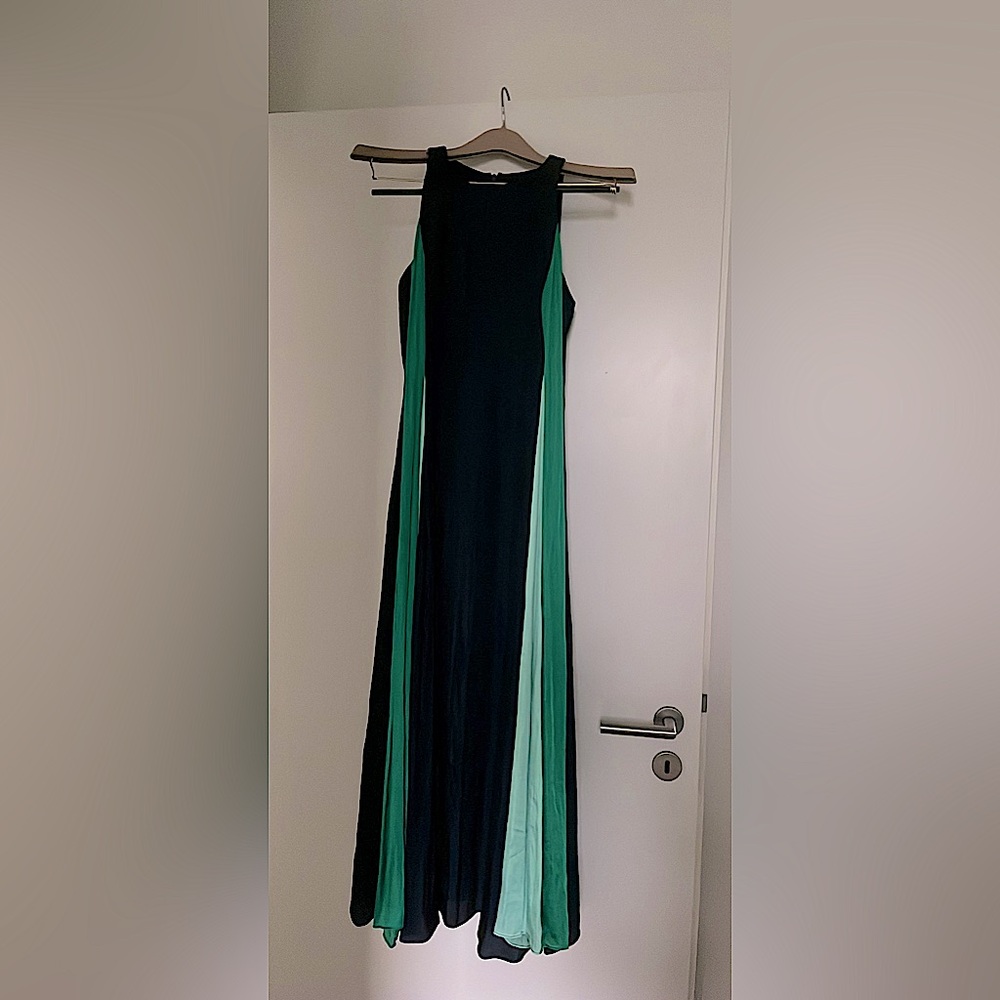 NWOT Banana Republic Paneled Sleeveless Maxi Dress in Navy Blue Green, Size 4P